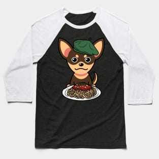 Cute small dog eating spaghetti Baseball T-Shirt